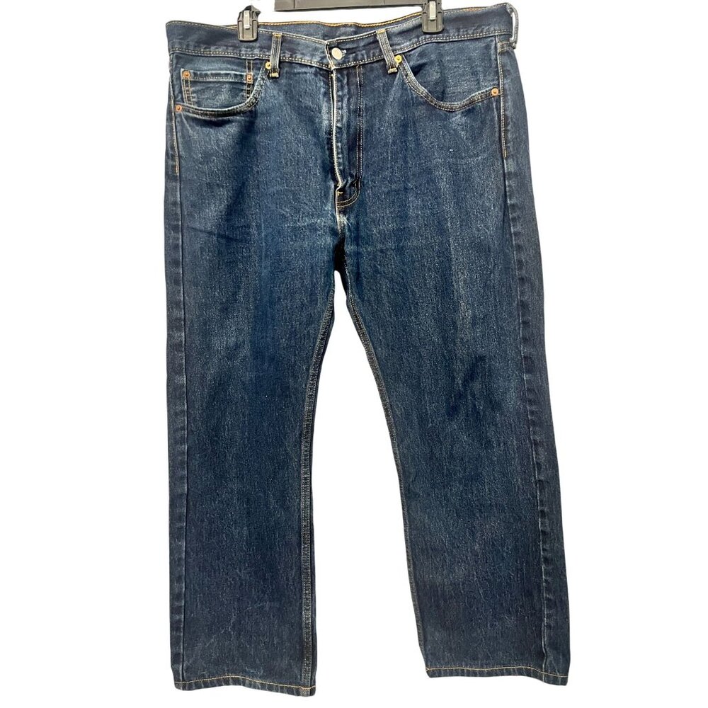 Levis 505 Mens Original Fit Jeans 38X30" Dark Blue‎ Denim
